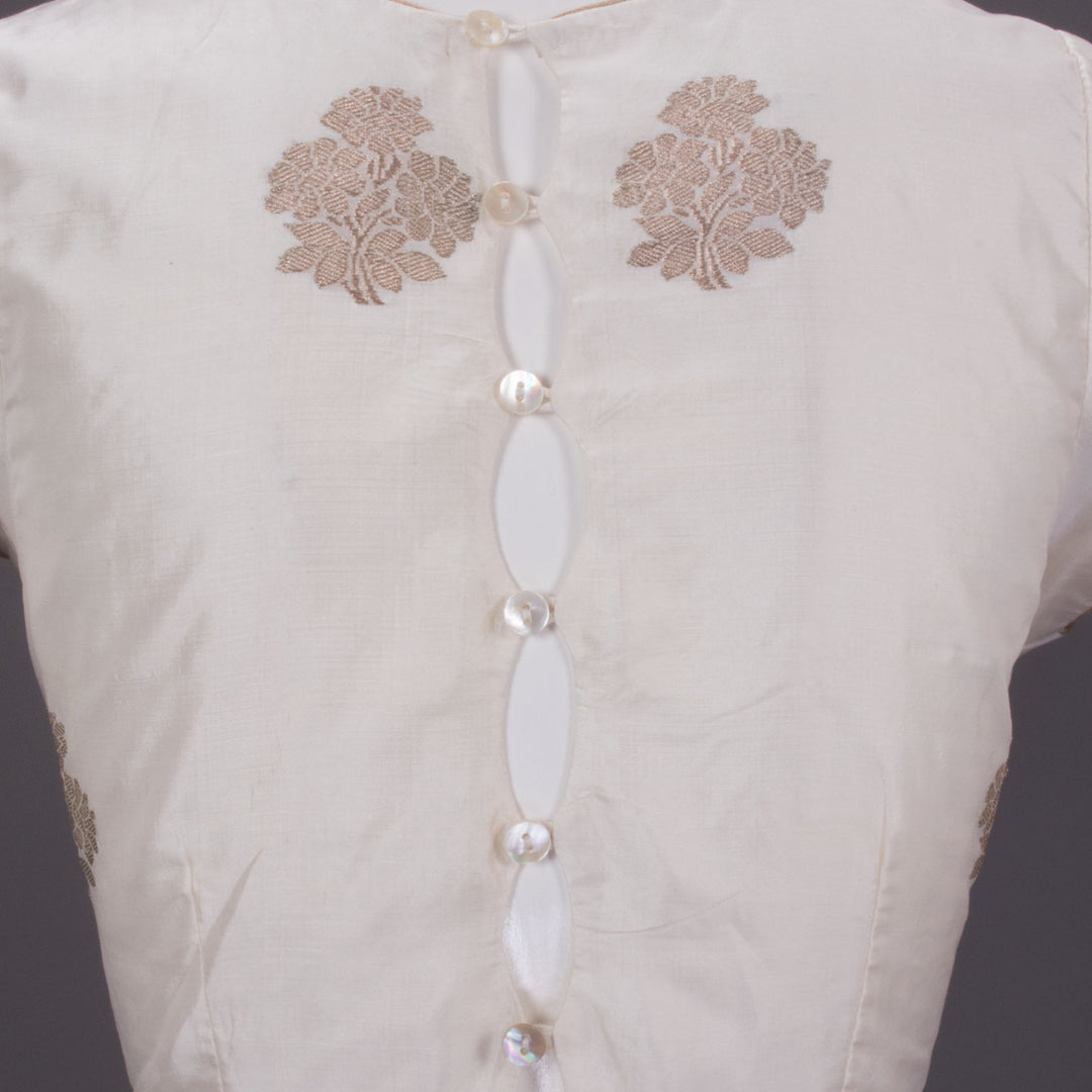 Off White Handcrafted Banarasi Silk Blouse 10064841