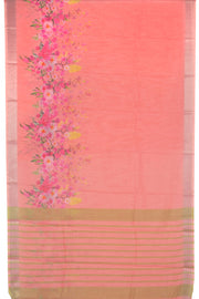  Salmon Pink Fancy Printed Linen Saree - Avishya.com
