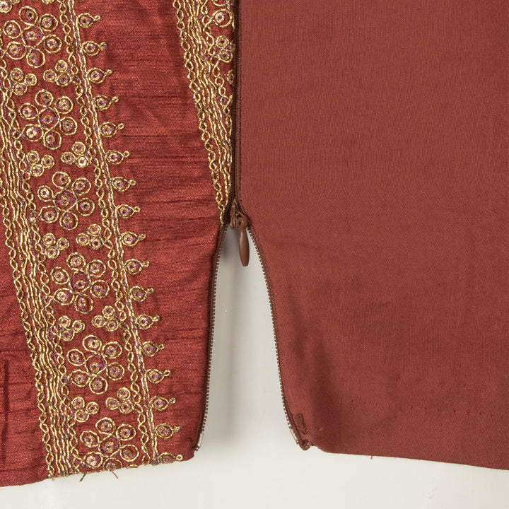 Maroon Zari Sequin Embroidered Tussar Silk Blouse - Avishya