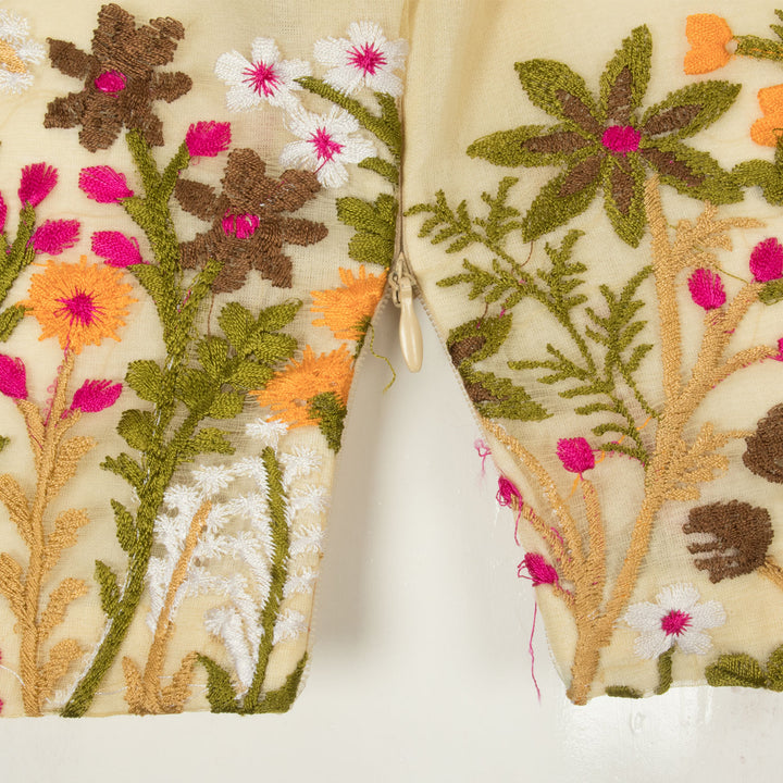 Cream Hand Embroidered Net Silk Blouse - Avishya