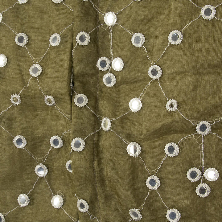 Moss Green Mirror Embroidered Net Silk Blouse - Avishya