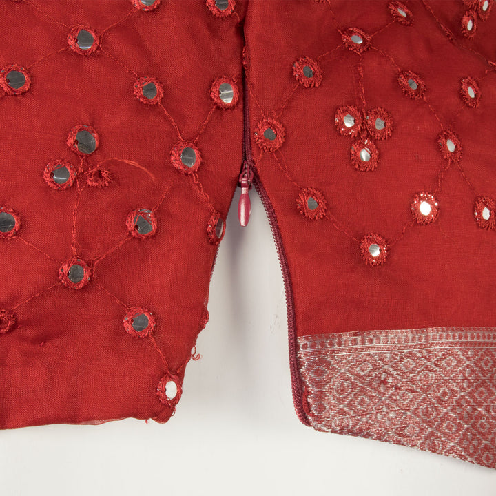 Red Mirror Embroidered Net Silk Blouse - Avishya