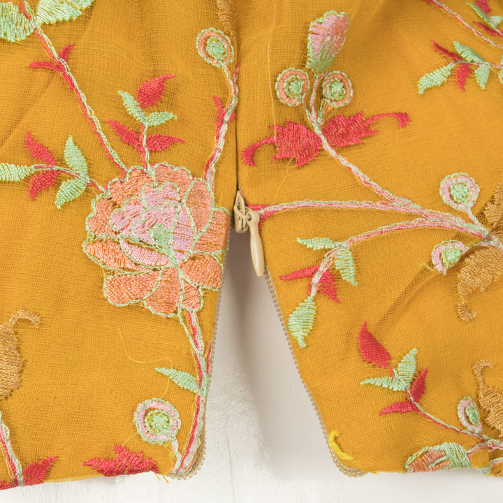 Yellow Hand Embroidered Net Silk Blouse- Avishya