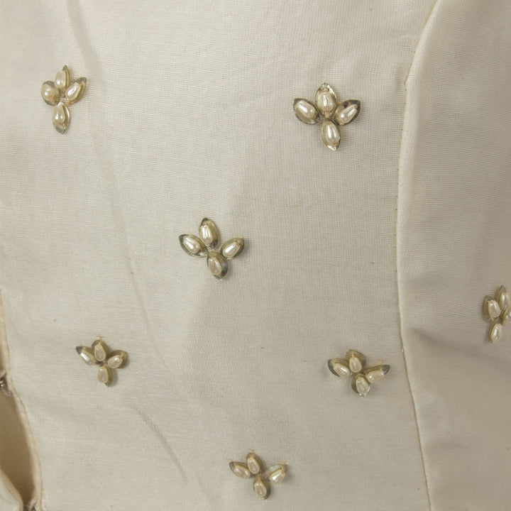 White Bead Embroidered Chanderi Silk Cotton Blouse - Avishya