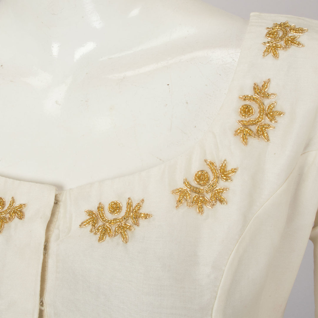 Off White Bead Embroidered Chanderi Silk Cotton Blouse - Avishya