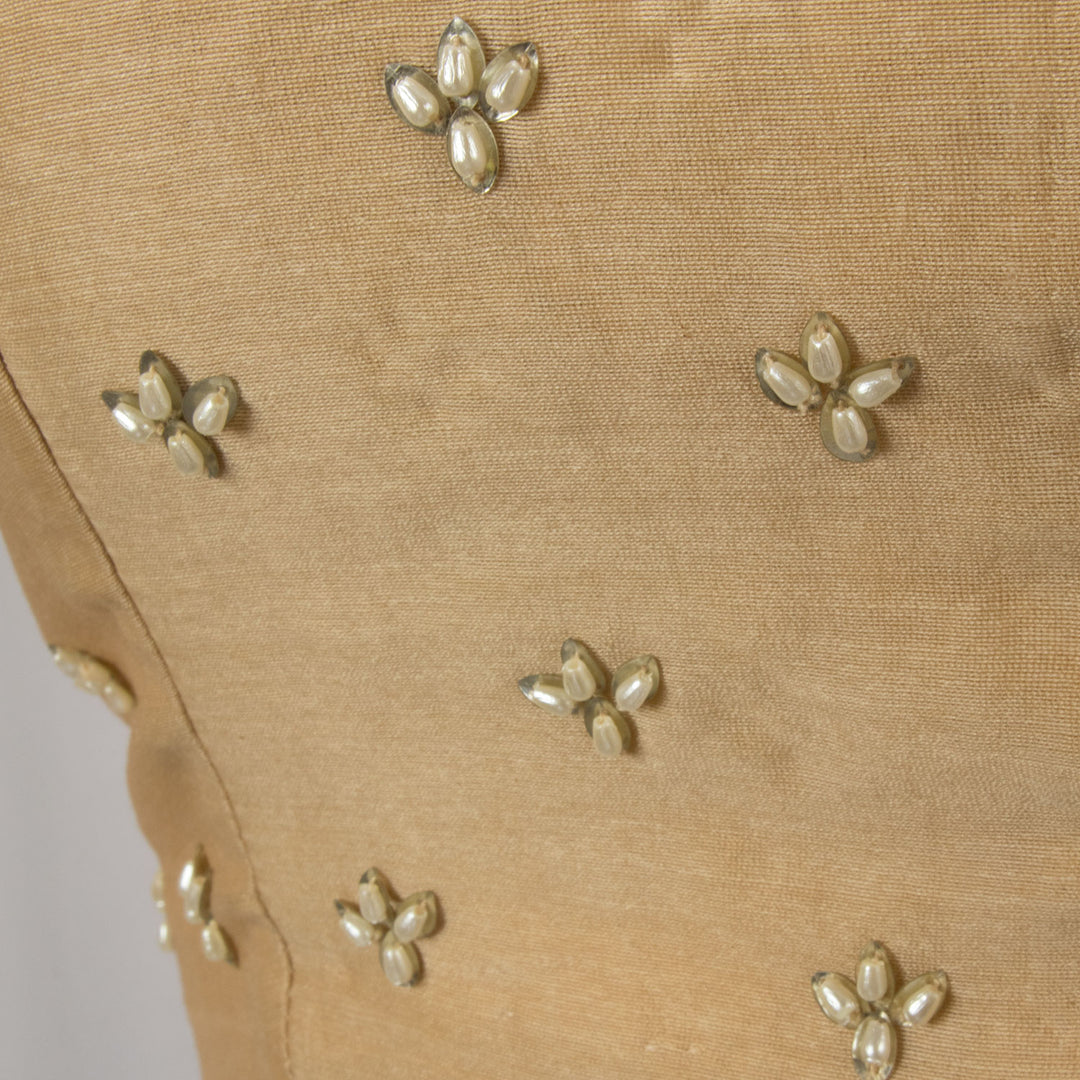 Beige Bead Embroidered Chanderi Silk Cotton Blouse -Avishya