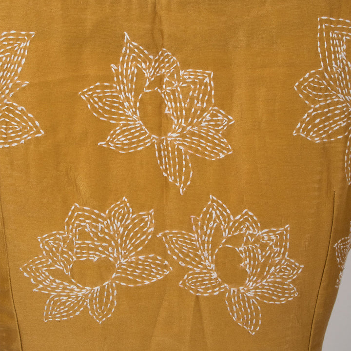 Mustard Yellow Kantha Embroidered Chanderi Silk Cotton Blouse - Avishya