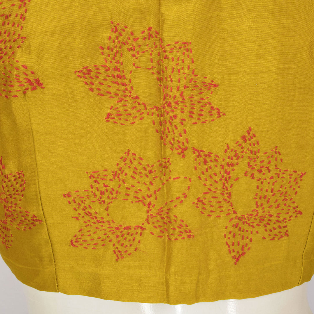 Munshell Yellow Kantha Embroidered Chanderi Silk Cotton Blouse -Avishya