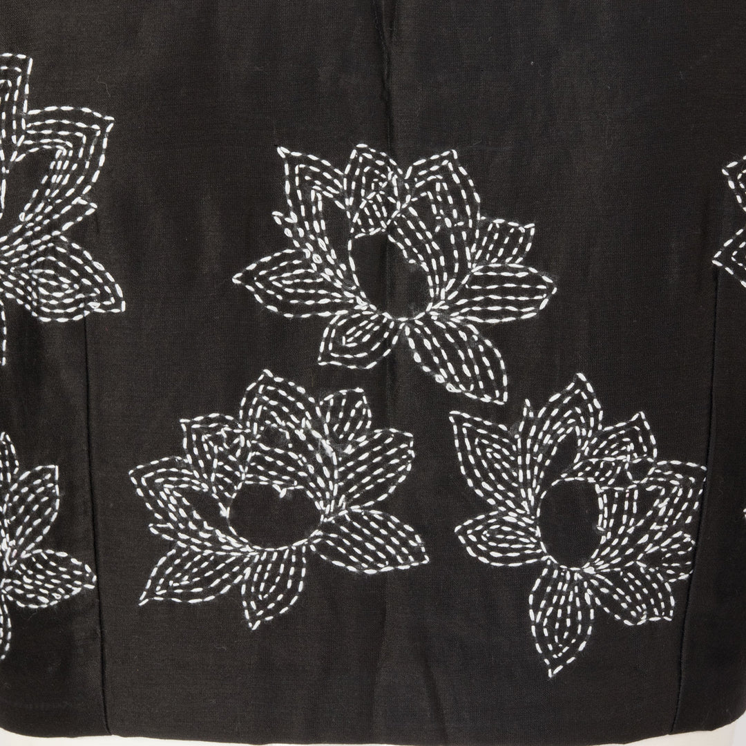 Black Kantha Embroidered Chanderi Silk Cotton Blouse - Avishya