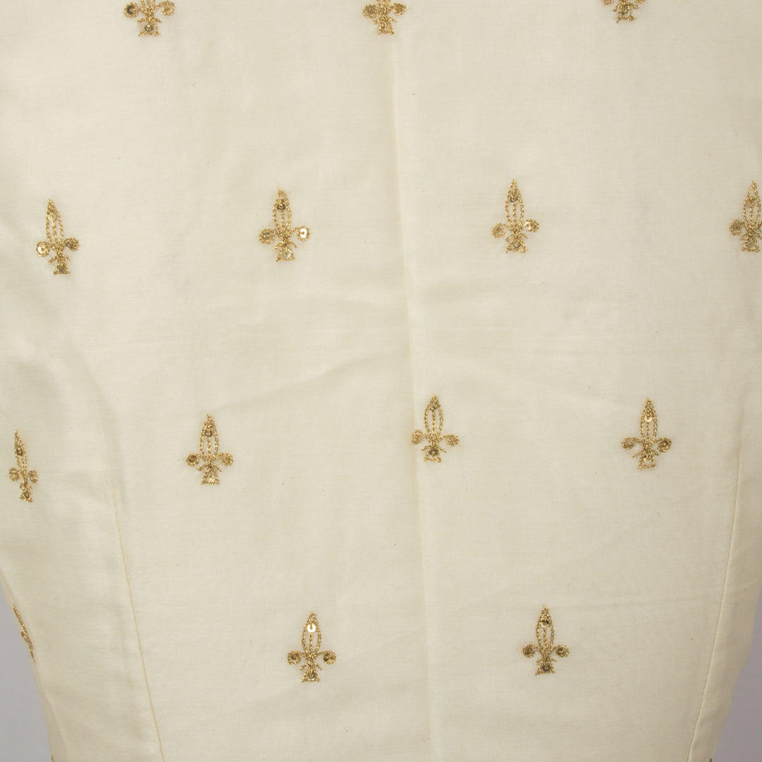Off White Zari Sequin Embroidered Chanderi Silk Cotton Blouse -Avishya