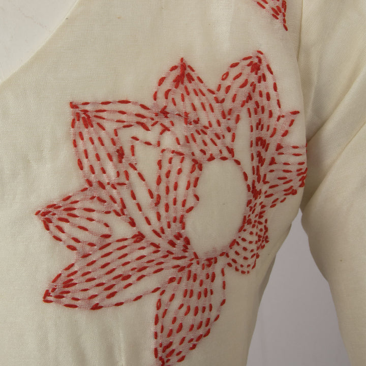 Off White Kantha Embroidered Chanderi Silk Cotton Blouse - Avishya