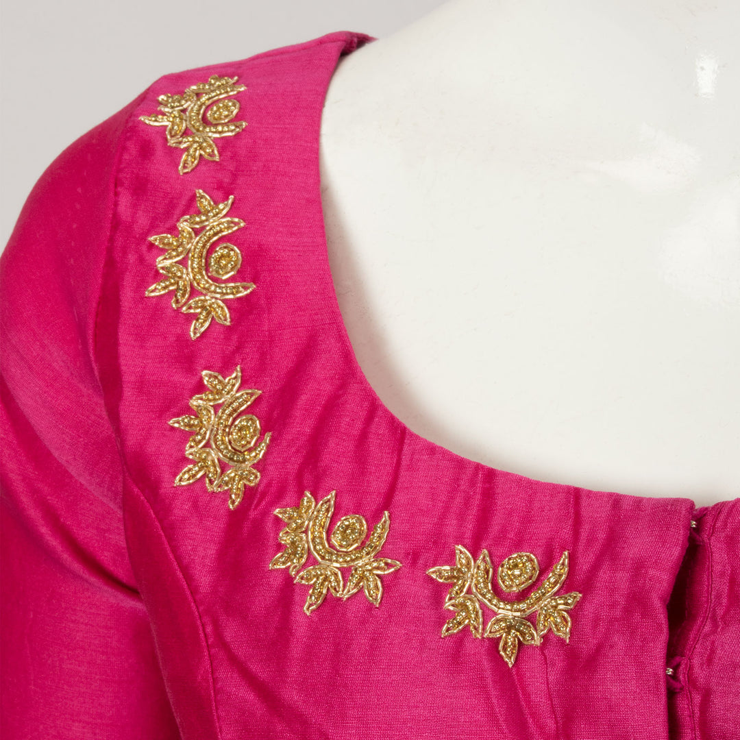 Pink Bead Embroidered Chanderi Silk Cotton Blouse - Avishya