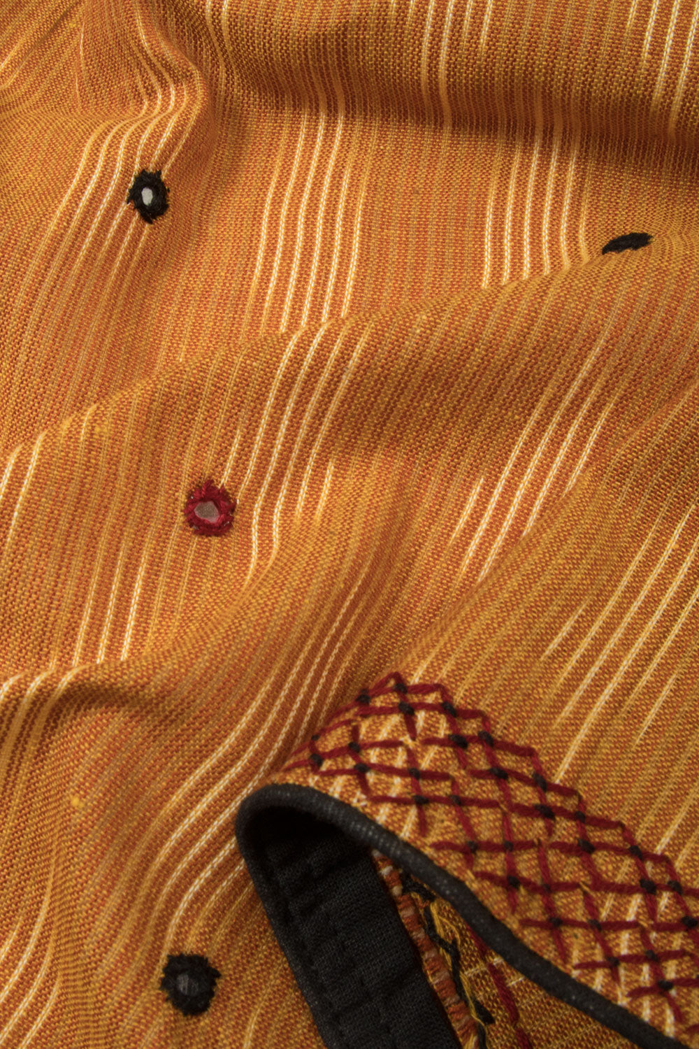 Beige Ikat Embroidered  Cotton Blouse Material - Avishya