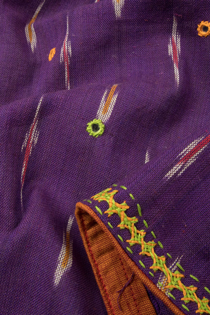 Purple Ikat Embroidered  Cotton Blouse Material - Avishya