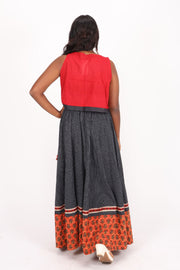 Black Hand Block Printed Cotton Skirt