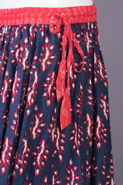Berry Blue Hand Block Printed Cotton Skirt (Size-36 to 40)-Avishya