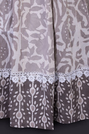 Off White Hand Block Printed Cotton Skirt (Size-36 to 40)-Avishya