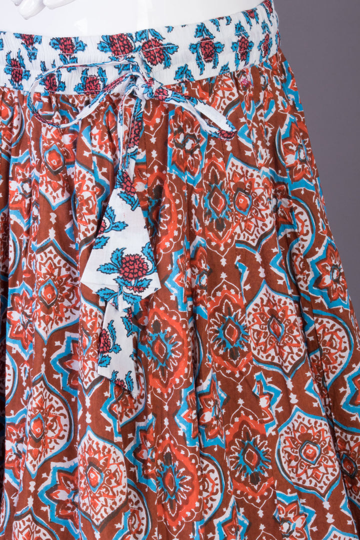 Brown Hand Block Printed Cotton Skirt 10065537(Size-36 to 40)-Avishya