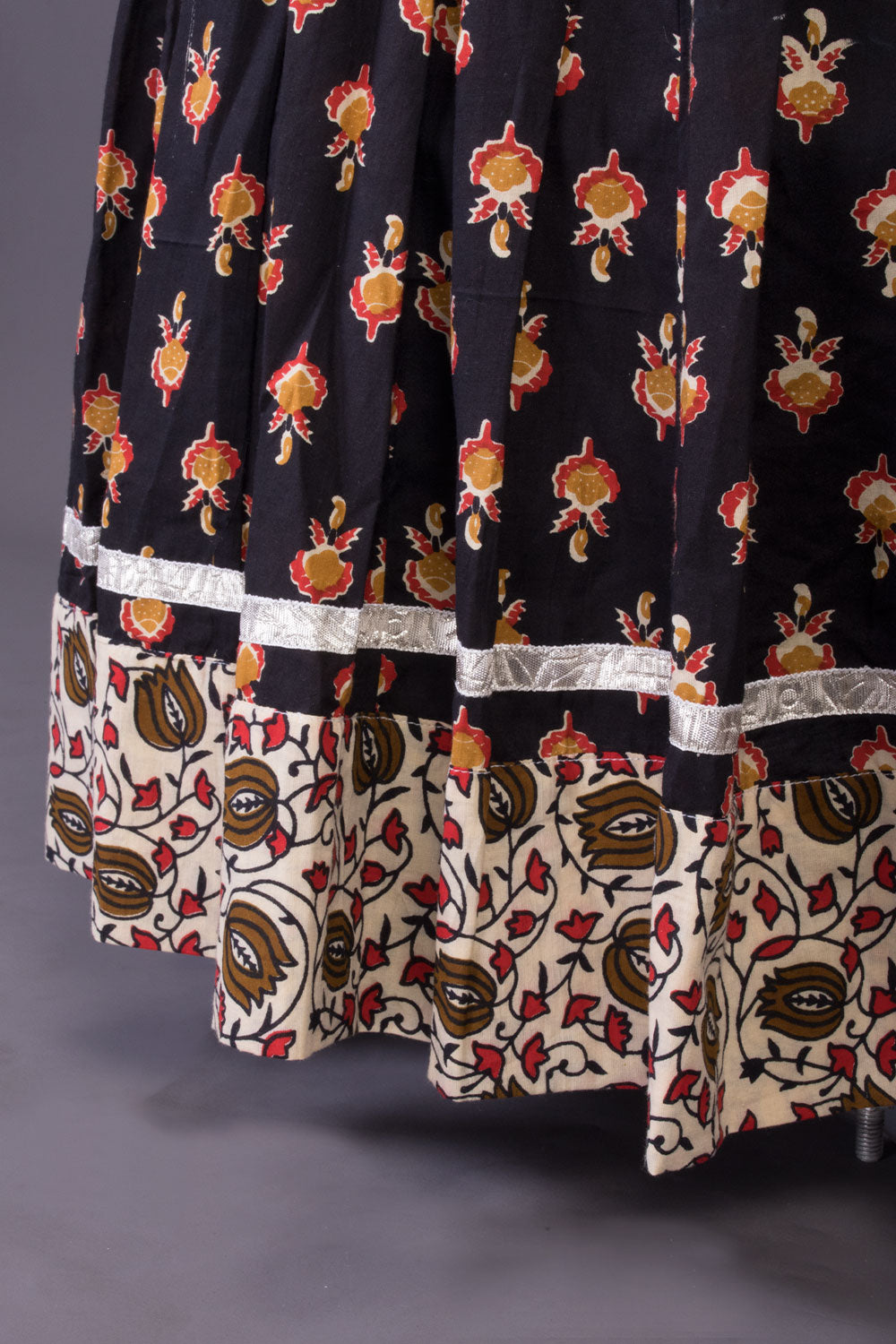 Black Hand Block Printed Cotton Skirt 10065543(Size-36 to 40)-Avishya
