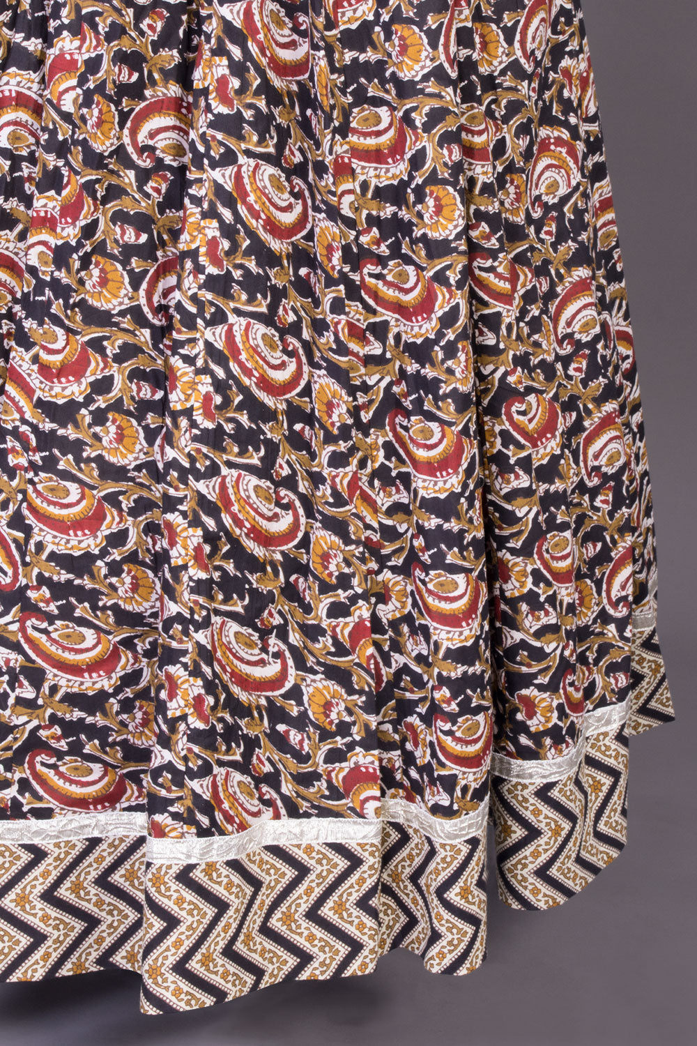 Black Hand Block Printed Cotton Skirt - Avishya 