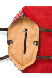 Red Kantha Embroidery Tote Bag - Avishya