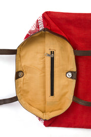 Red Kantha Embroidery Tote Bag - Avishya