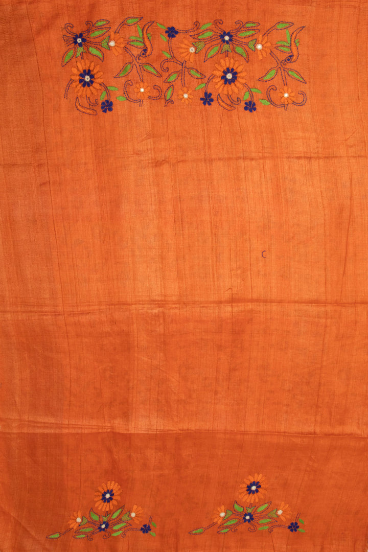 Pista Green Kantha Embroidered Tussar Silk Saree - Avishya