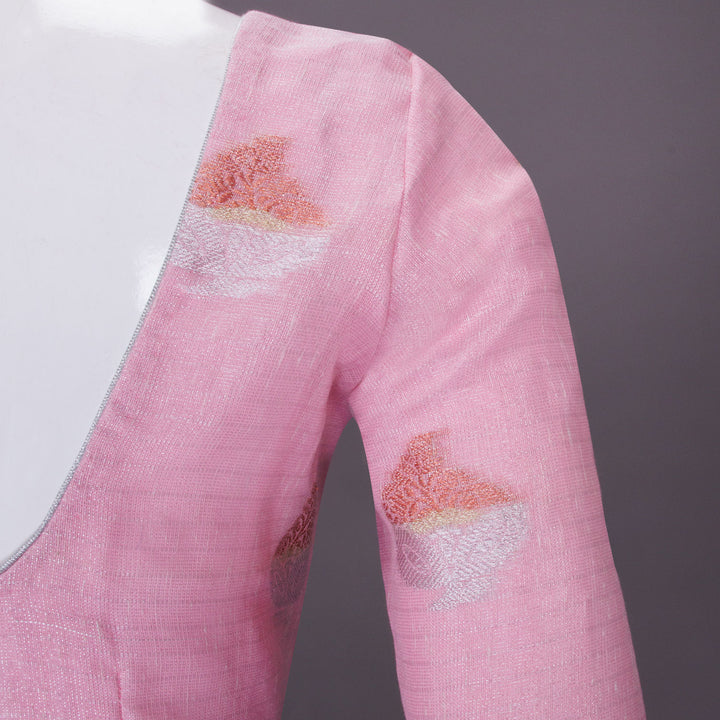 Pink Handcrafted Tissue Zari Linen Blouse - Avishya