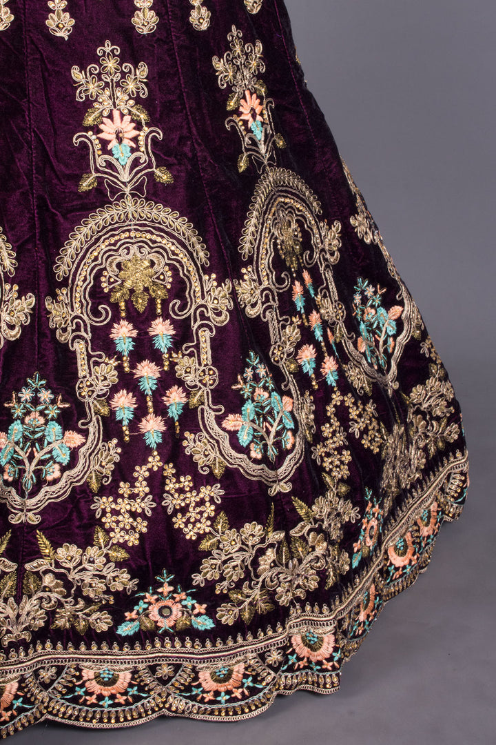 Violet Net Silk Embroidered Lehenga 10066167 - Avishya