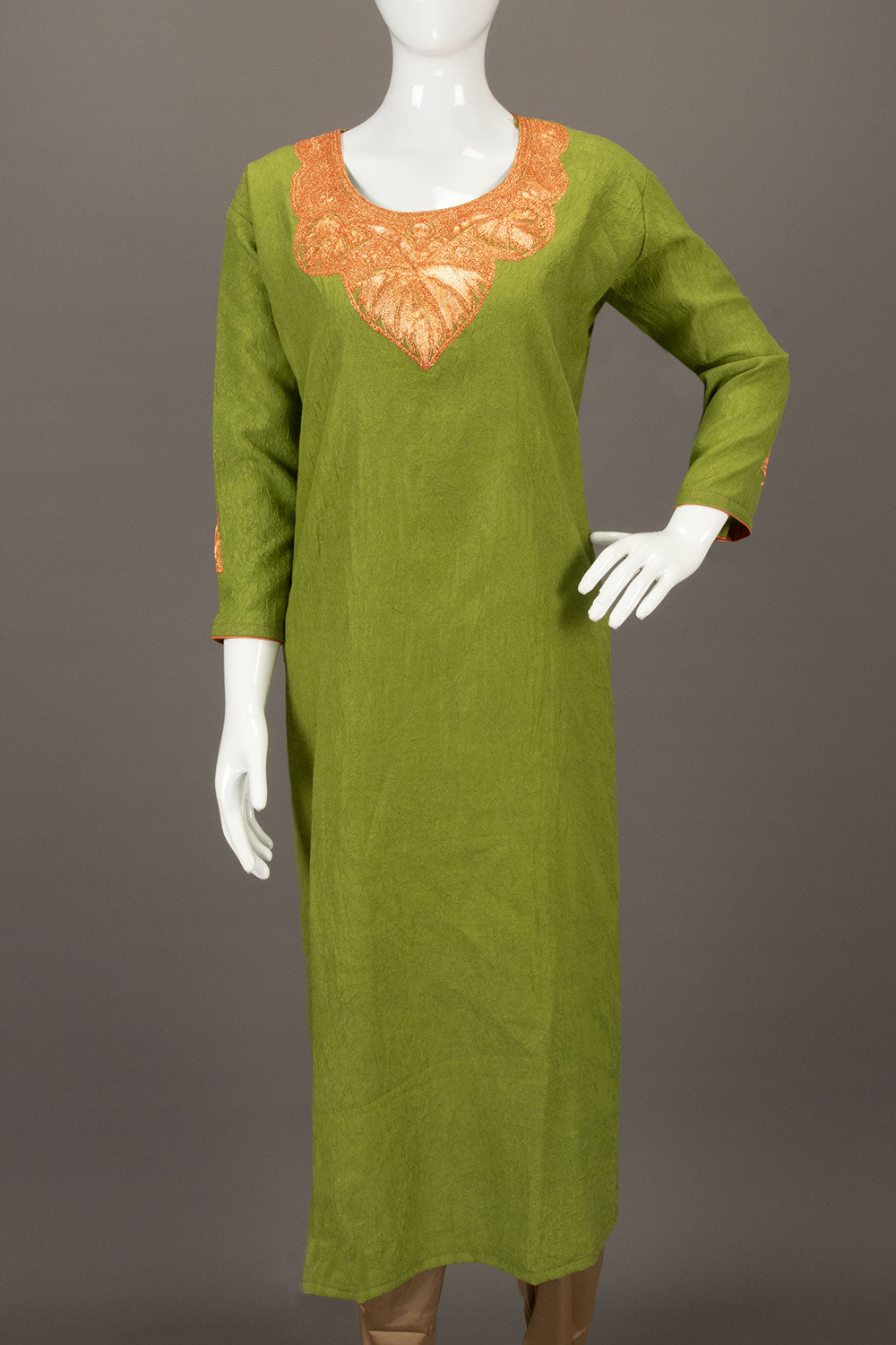 Green Hand Embroidered Tussar Cotton Printed Kurta - Avishya