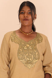 Beige Tilla Embroidered Tussar Cotton Kurta 10066285