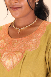 Green Tilla Embroidered Tussar Cotton Kurta 10066287