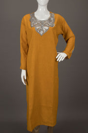 Mustard Yellow Hand Embroidered Tussar Cotton Printed Kurta - Avishya