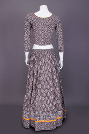 Ash Grey Hand Block Printed Chaniya Choli-Avishya