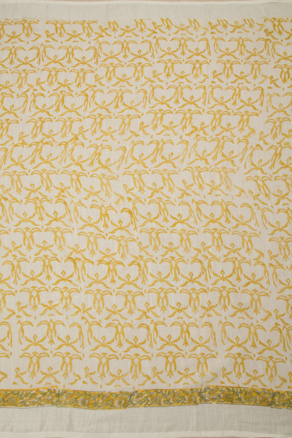 Yellow Hand Block Printed linen saree - Avishya