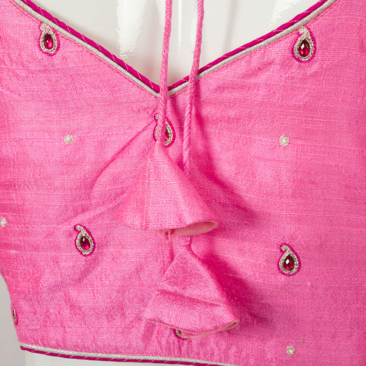Pink Aari Embroidered Raw Silk Blouse - Avishya
