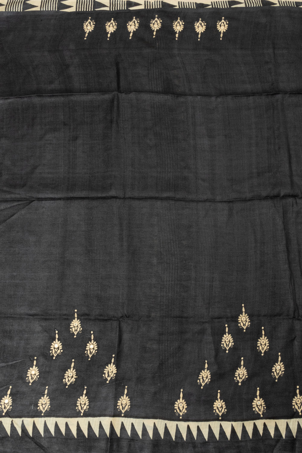 Beige Kantha Embroidered Tussar Silk Saree - Avishya