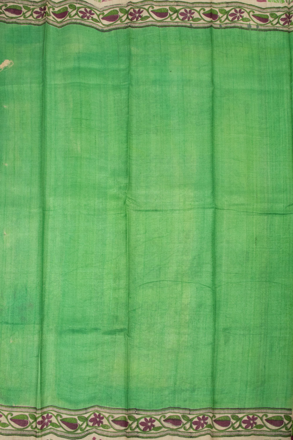Munshell Green Hand Block Printed Tussar Silk Saree - Avishya