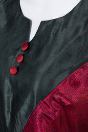 Dark Green Handcrafted Bagh Printed Modal Short Top - Avishya