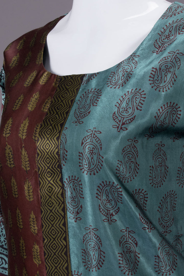 Green Handcrafted Bagh Printed Modal Silk Kurta - Avishya