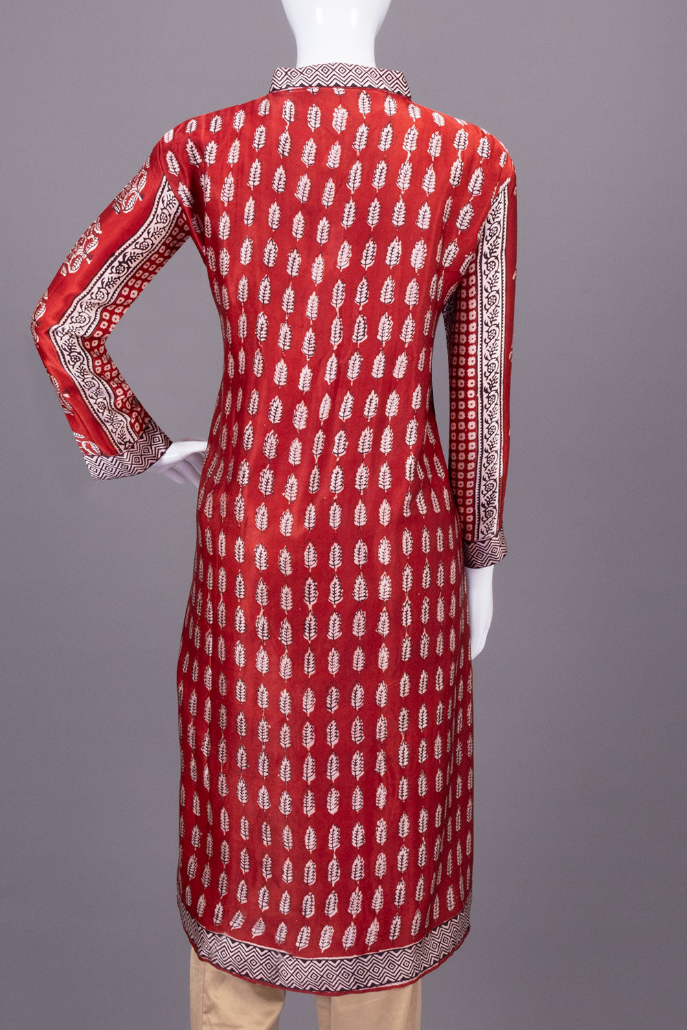 Red Handcrafted Bagh Printed Modal Silk Kurta - Avishya