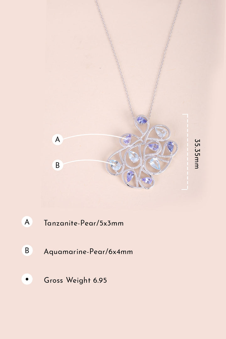 Aquamarine With Tanzanite Sterling Silver Necklace Pendant Chain - Avishya