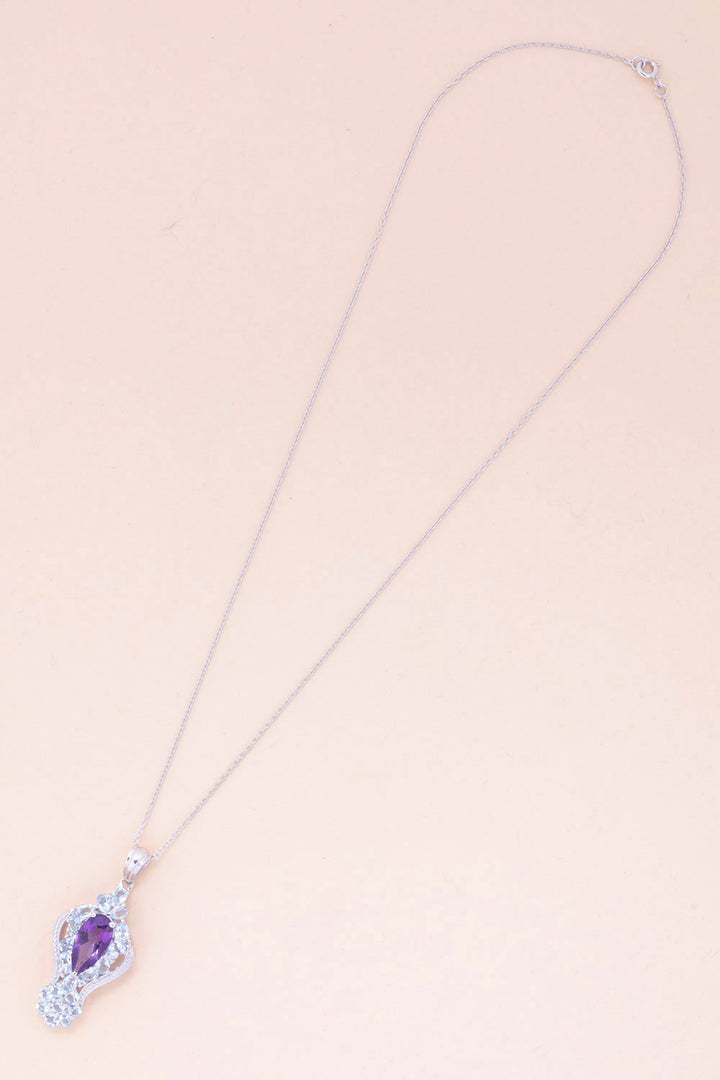Amethyst Blue And White Topaz Silver Necklace Pendant Chain 10067167 - Avishya