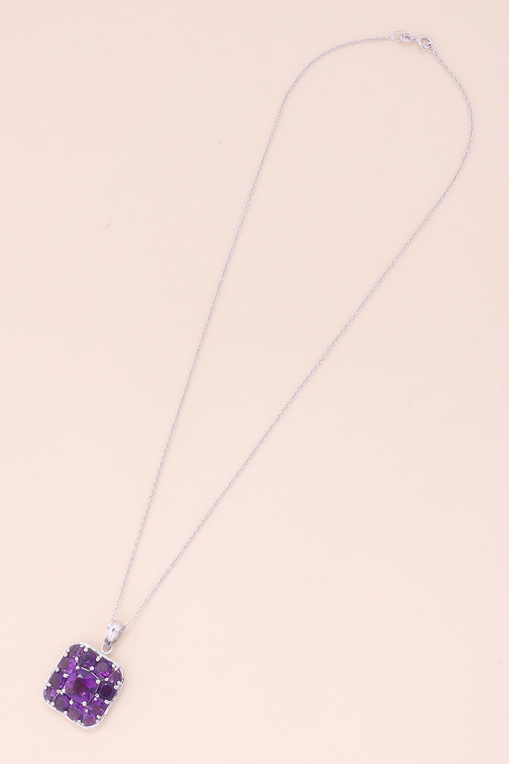 Amethyst Silver Necklace Pendant Chain -Avishya