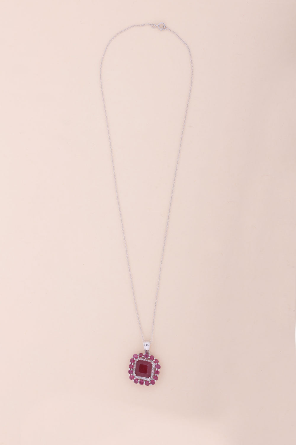 Ruby & White Topaz Sterling Silver Necklace Pendant Chain 10067180