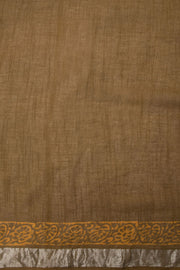Brown Hand Block Printed linen saree - Avishya