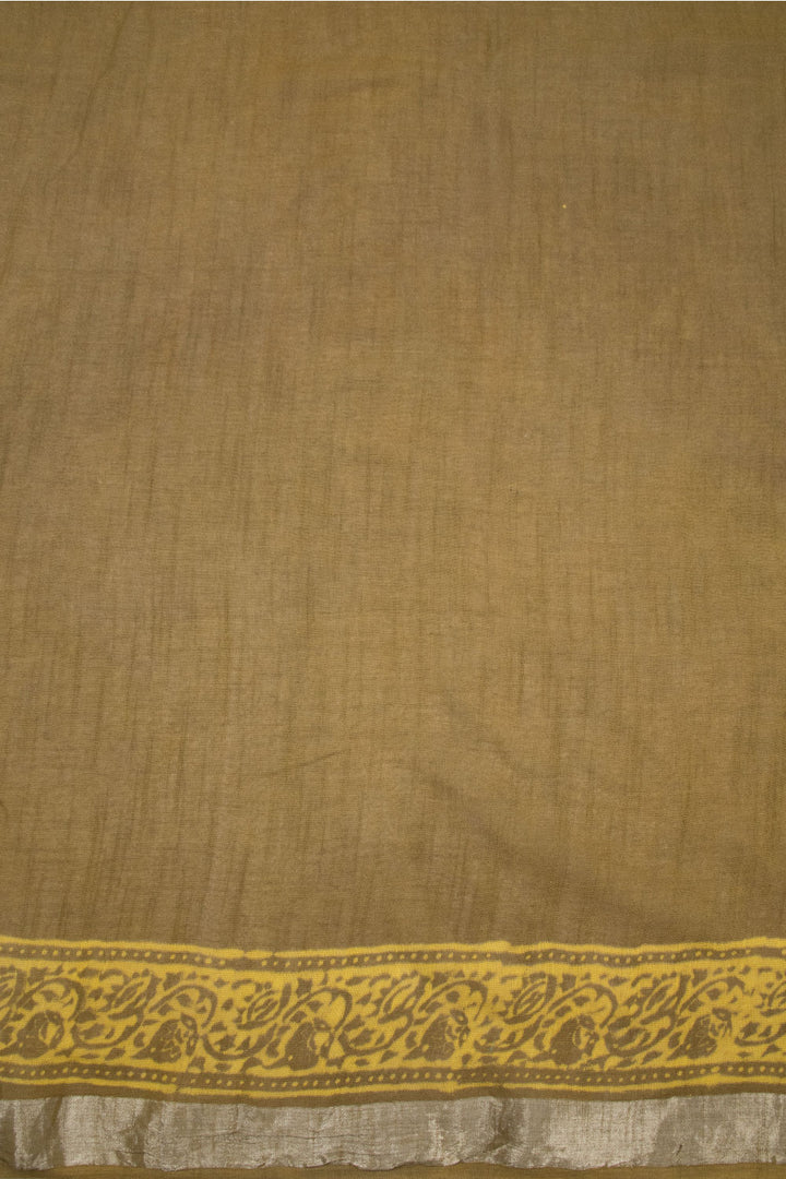 Brown Hand Block Printed linen saree-Avishya
