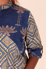 Blue Ajrakh Printed Cotton Kurti 