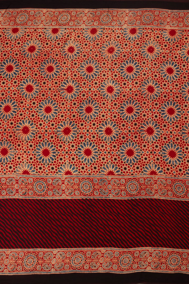 Red Ajrakh Modal Silk Saree - Avishya