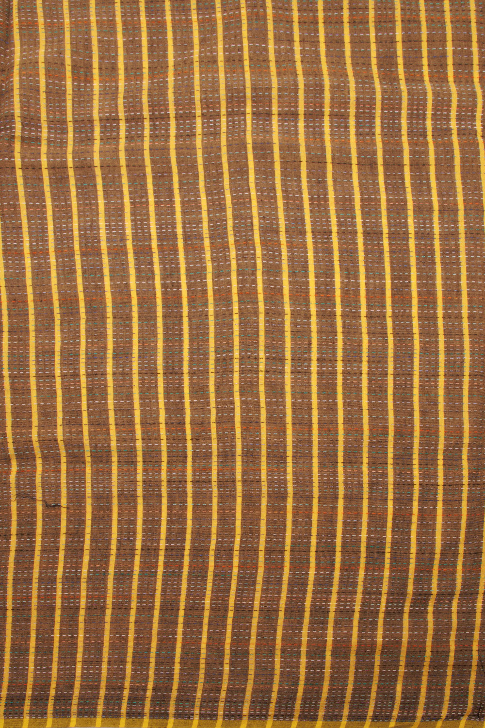 Brown Kantha Embroidered Cotton Saree 